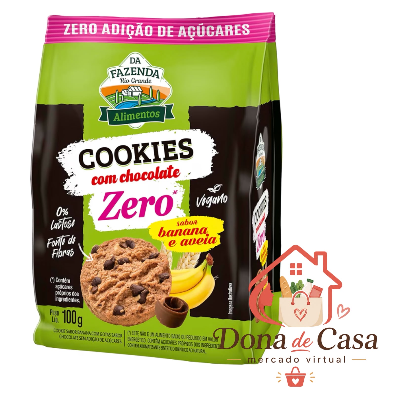 Cookies com Chocolate Zero Da Fazenda 100g — Banana e Aveia