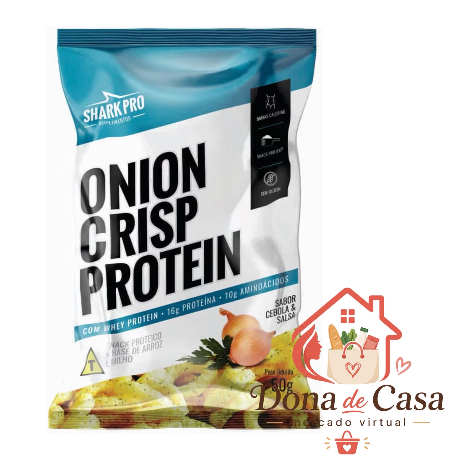 Onion Crisp Protein Shark Pro 50g — Sabor Cebola e Salsa
