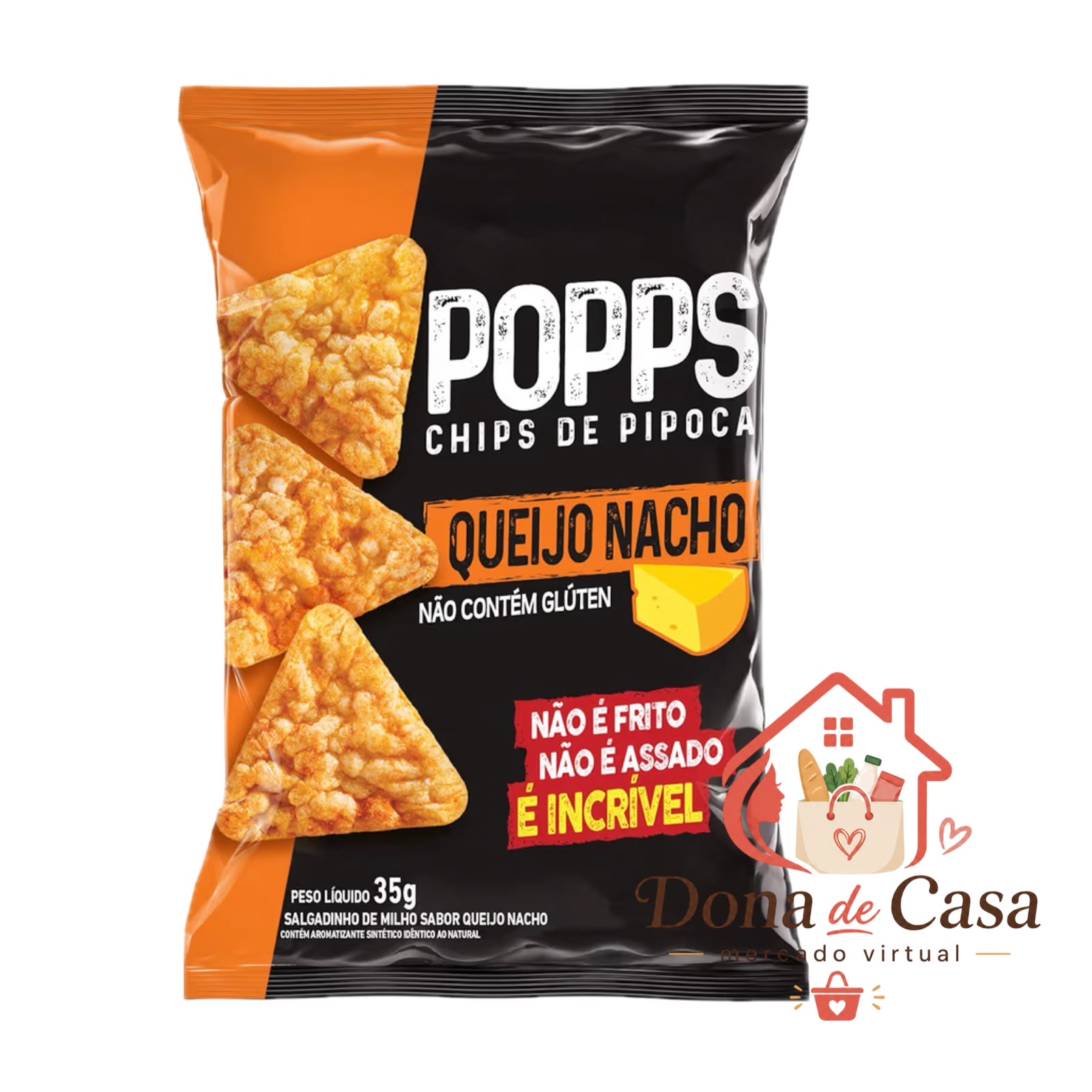 Popps Chips De Pipoca Queijo Nacho Roots To Go, 1 Unidade De 35G