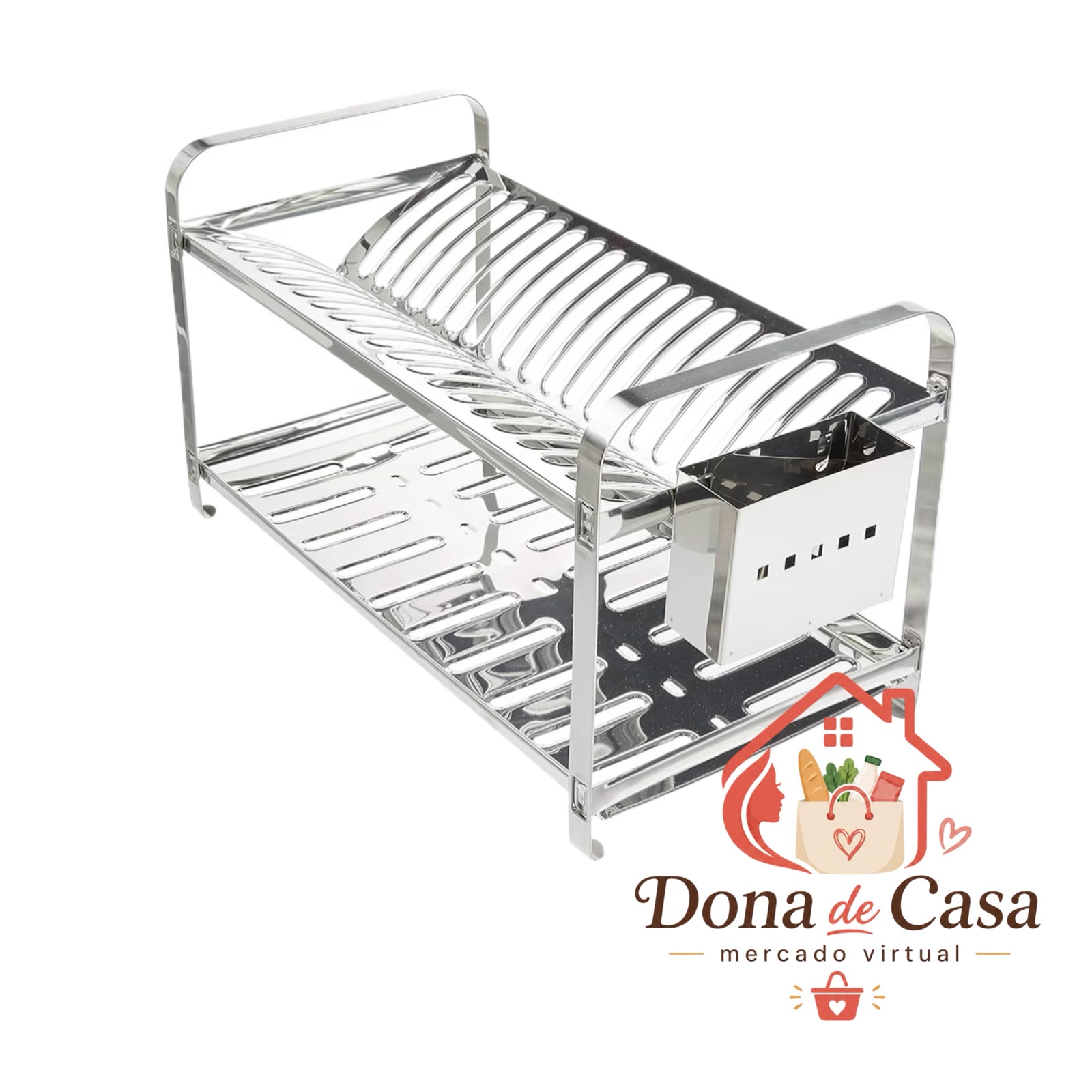 Escorredor Mak Inox Aço Inox 20 Pratos Porta Talheres Aço Inox